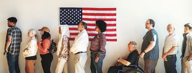 A diverse group of people standing in line to vote, representing the importance of inclusive elections.