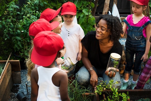 A diverse group of volunteers working together at a community garden, planting vegetables and flowers. The scene is collaborative and cheerful, showcasing the power of collective action.
