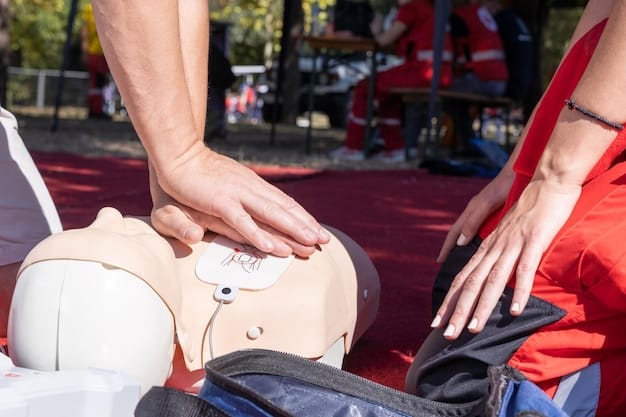 A photograph showing a volunteer medic providing first aid to an attendee at a community sports event with a focus on the care and professional assistance provided.
