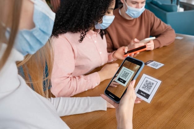A person using a mobile app to check into a community event, showing a QR code being scanned by an event staff member. The app displays event details and a personalized schedule.