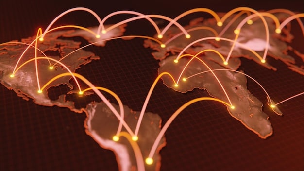 A digital illustration depicting a world map with interconnected lines representing global supply chains, highlighting vulnerabilities and potential disruption points.