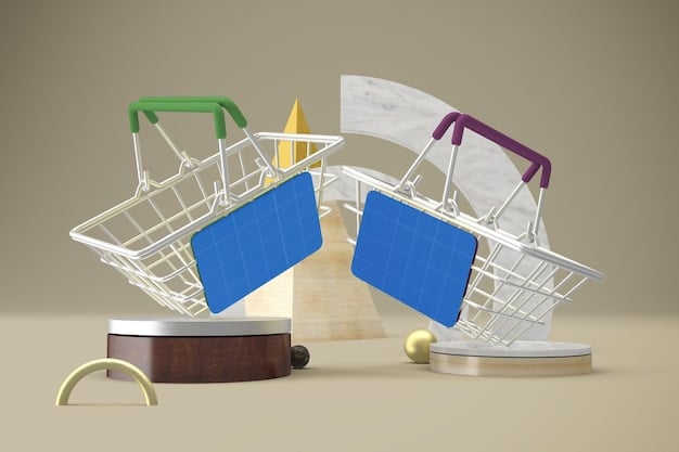 A split-screen image showing two shopping carts: one filled with generic or store-brand products and another filled with name-brand products, visibly demonstrating the concept of trading down.