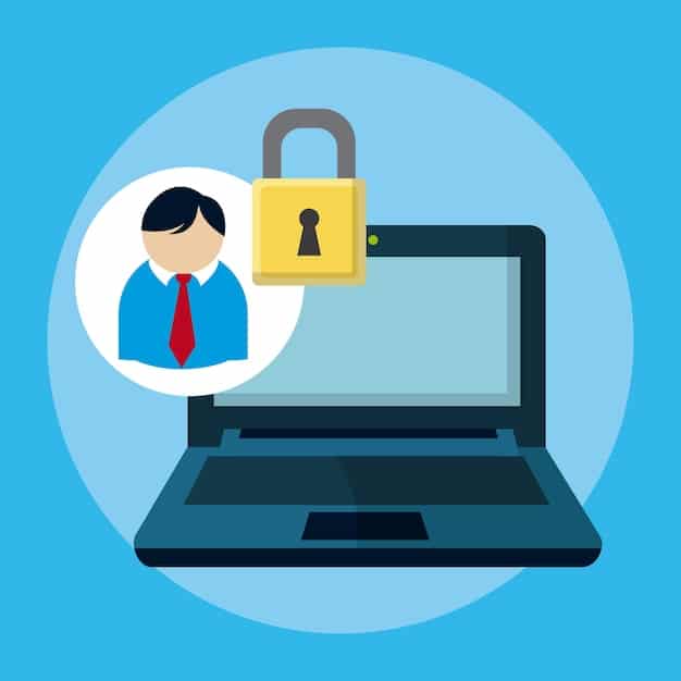 A person using a laptop with a padlock icon displayed prominently on the screen, symbolizing data security and privacy.