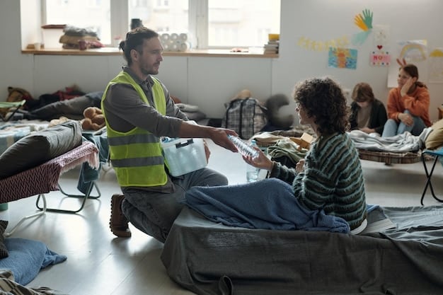 A family receiving assistance from FEMA at a disaster recovery center, with smiles and a sense of hope.