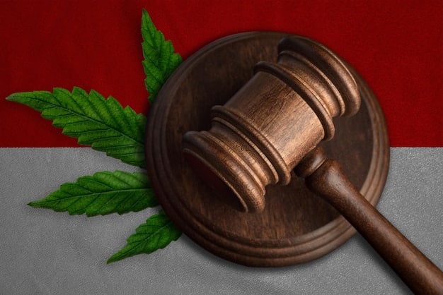 A gavel resting on a copy of the United States Constitution, with a cannabis leaf subtly superimposed on the background, representing the judicial and legal complexities of marijuana legalization and federal government power.