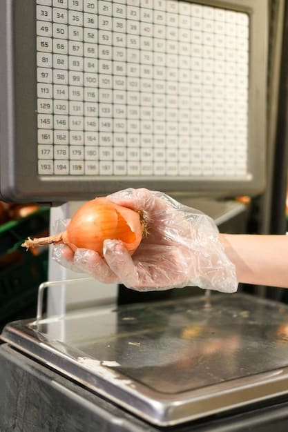 A close-up shot of a food handler wearing gloves and using a food thermometer to check the internal temperature of cooked meat at a community event. The thermometer displays a safe temperature reading. The background includes other food stalls and attendees. This visual emphasizes the practical application of the New Federal Regulations for Food Safety at Community Events: What You Need to Know to Avoid Fines in 2025 in ensuring food safety.