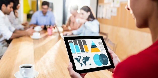 A close-up of a tablet screen displaying a real-time analytics dashboard for a community event. The dashboard shows metrics such as attendee demographics, popular sessions, and engagement levels. Charts and graphs illustrate the insights gained from data analysis, helping organizers make data-driven decisions to optimize the event. This data analysis relates directly to The Future of Community Events: How Technology and Data Are Shaping the 2025 Landscape.