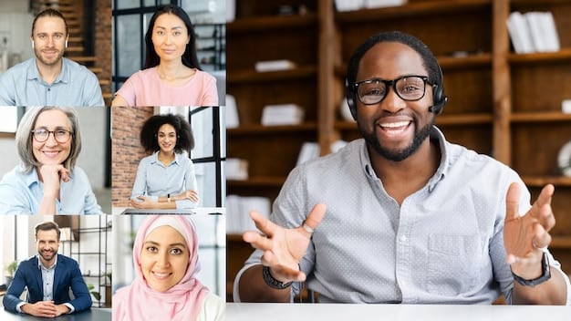 A diverse team of professionals participating in a video conference call. Each individual is shown in their home office, interacting and discussing business matters. The scene is well-lit and reflects a collaborative spirit despite the distance. Relates to Insider Report: How Fortune 500 Companies Are Adapting to the New Remote Work Landscape.