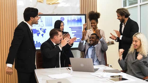 A group of business professionals in a meeting, brainstorming strategies to combat inflation. The setting should be a modern office, and the professionals should be actively engaged in discussion, writing on a whiteboard, and reviewing financial documents.