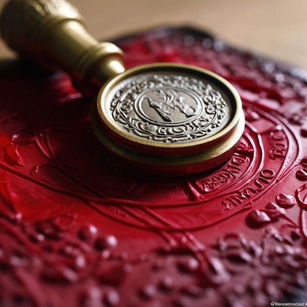 A close-up of a patent document bearing the official seal of the United States Patent and Trademark Office (USPTO). The document is partially obscured to focus on the seal and the word 